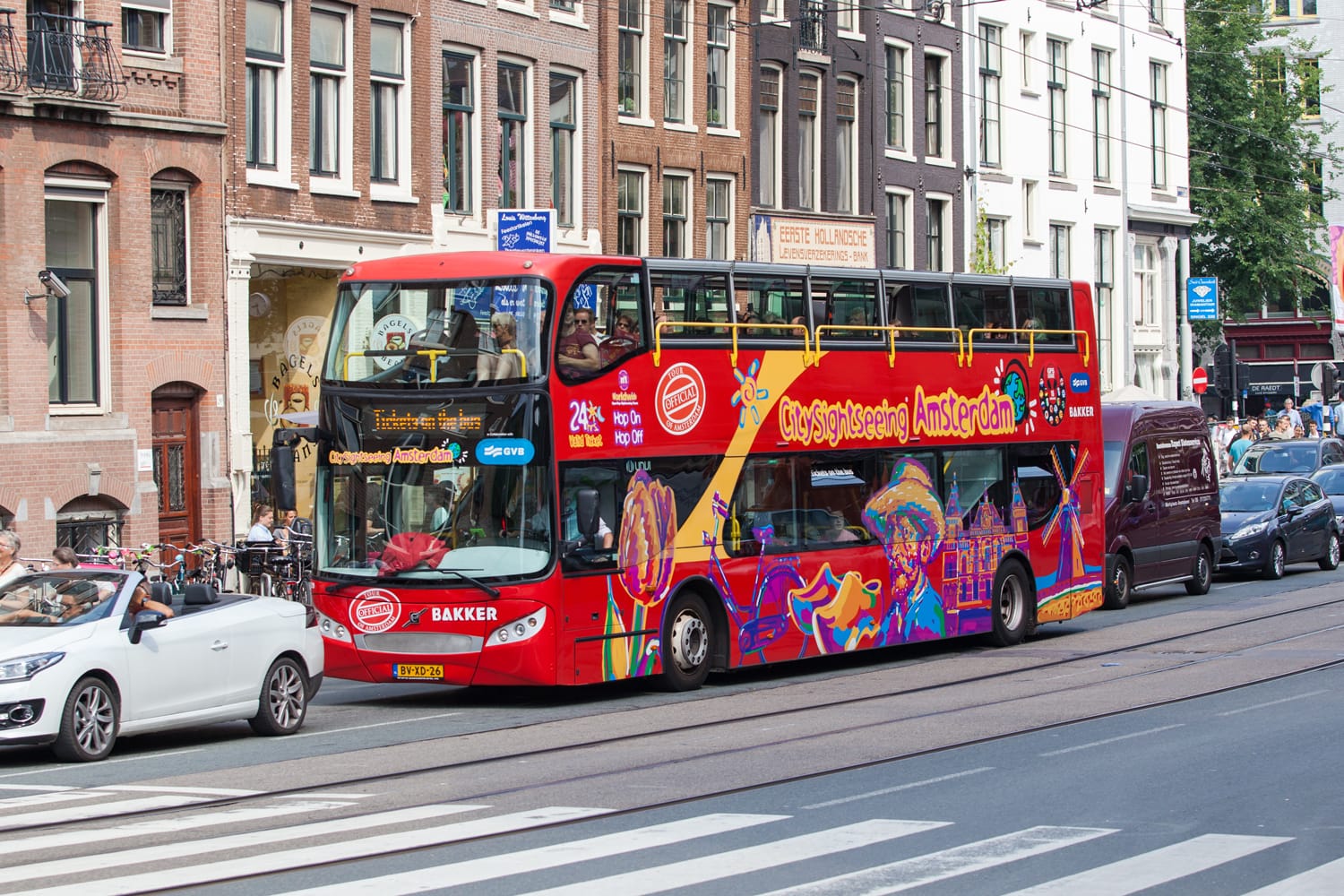 Red Hop-On Hop-Off city sight seeing doubledecker in Amsterdam