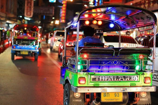 Tuk Tuk at night in Bangkok Thailand