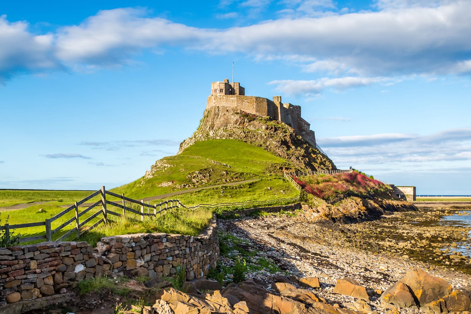 Lindisfarne Castle on the Northumberland coast, England