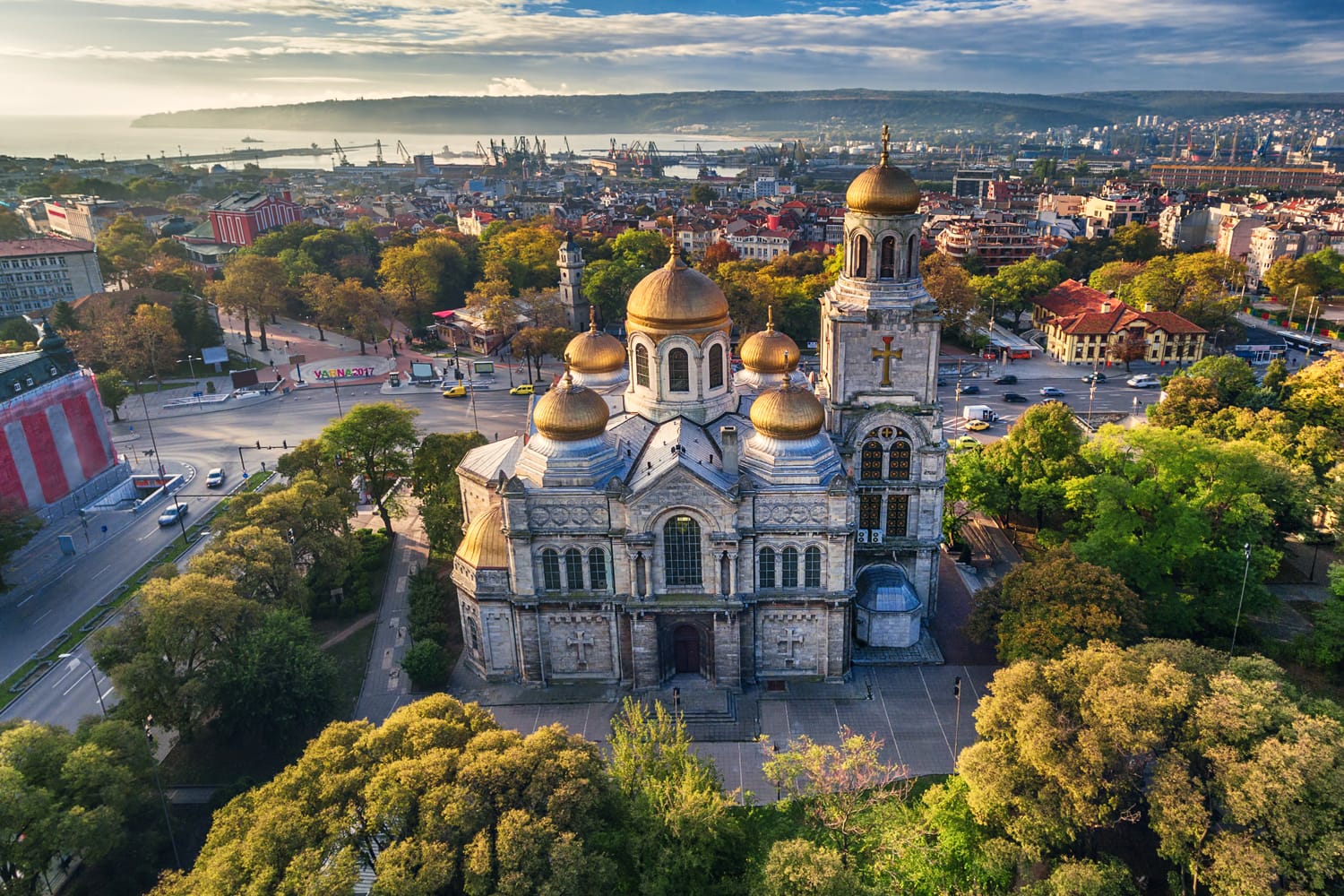 Aerial view of The Cathedral of the Assumption in Varna