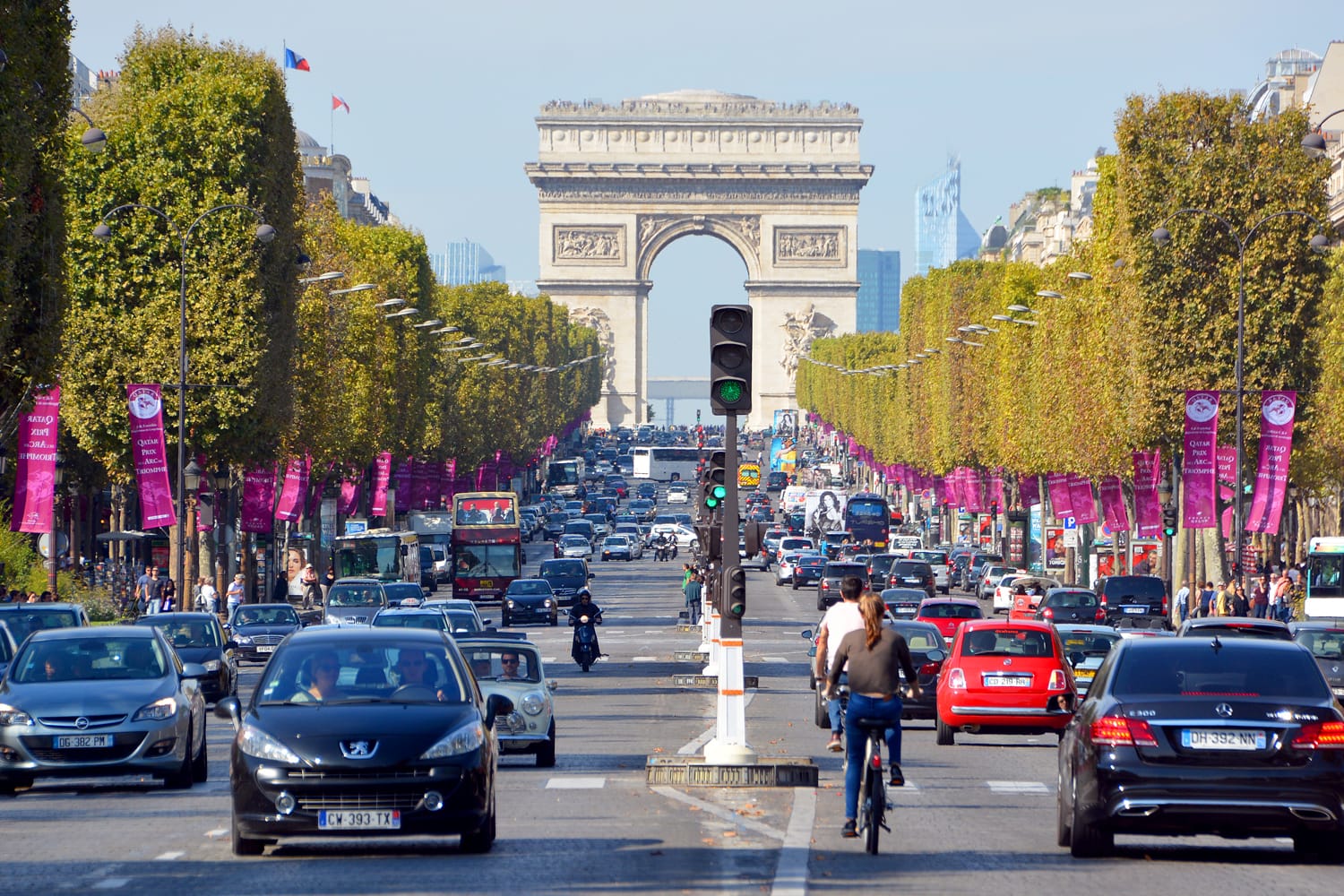 The Champs-Elysees and the Triumphal Arch de l Etoile the most famous avenue of Paris has 1910m and is full of stores, cafes and restaurants.