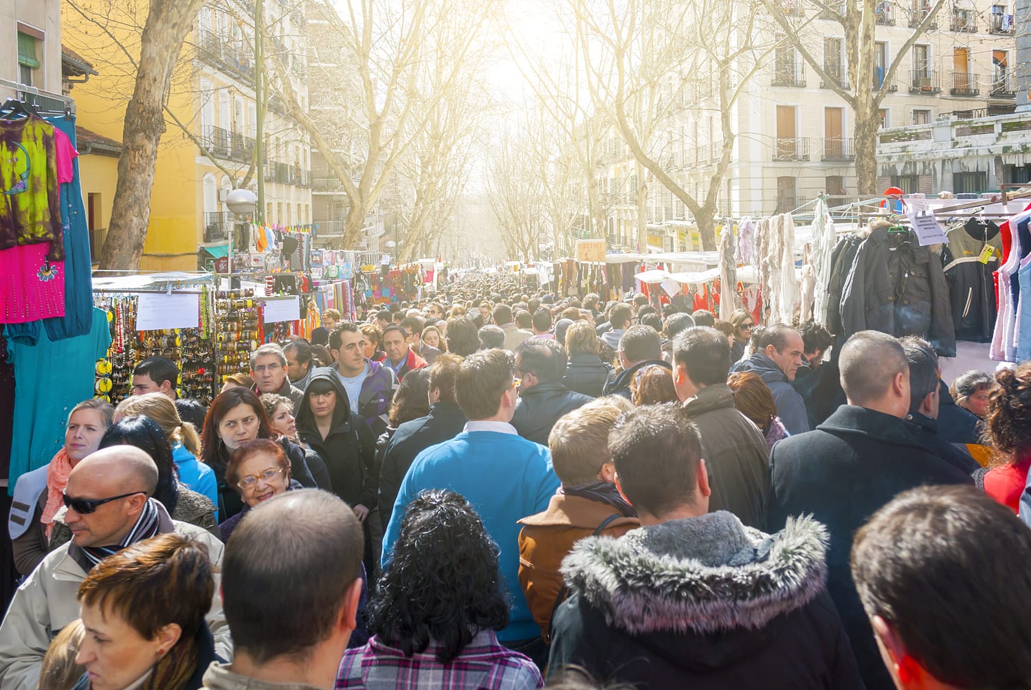Scene from El Rastro flea market in Madrid, Spain.