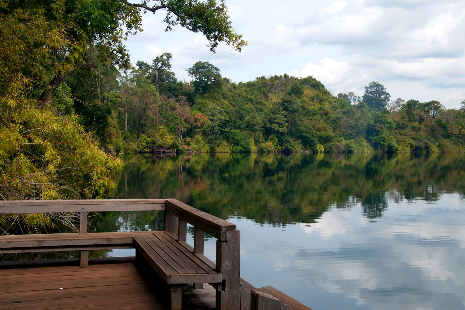 Ban Lung Cambodia, view of Yeak Lom lake from wooden pier