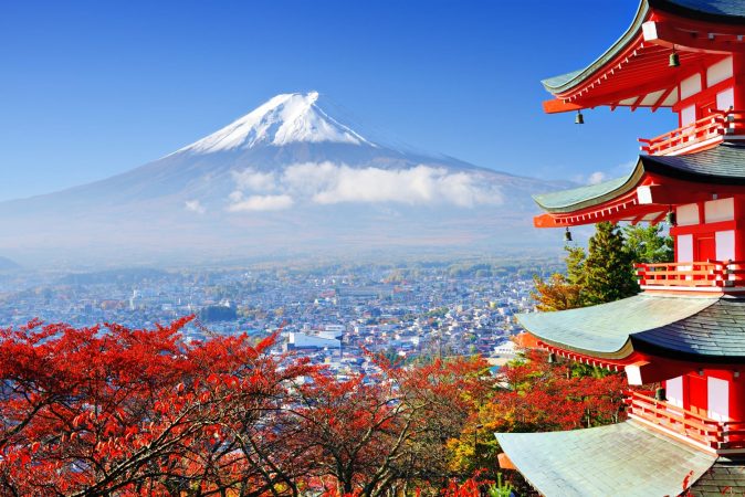 Mt. Fuji with fall colors in Japan