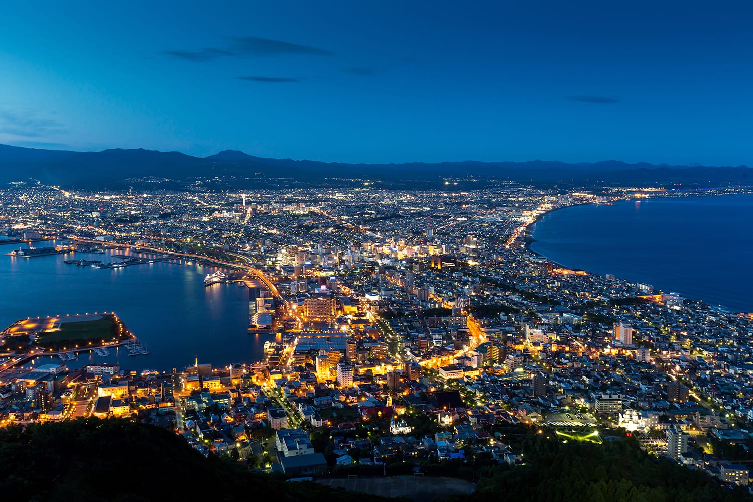 Hakodate City view from Mountain Hakodate, winter season, Hokkaido, Japan