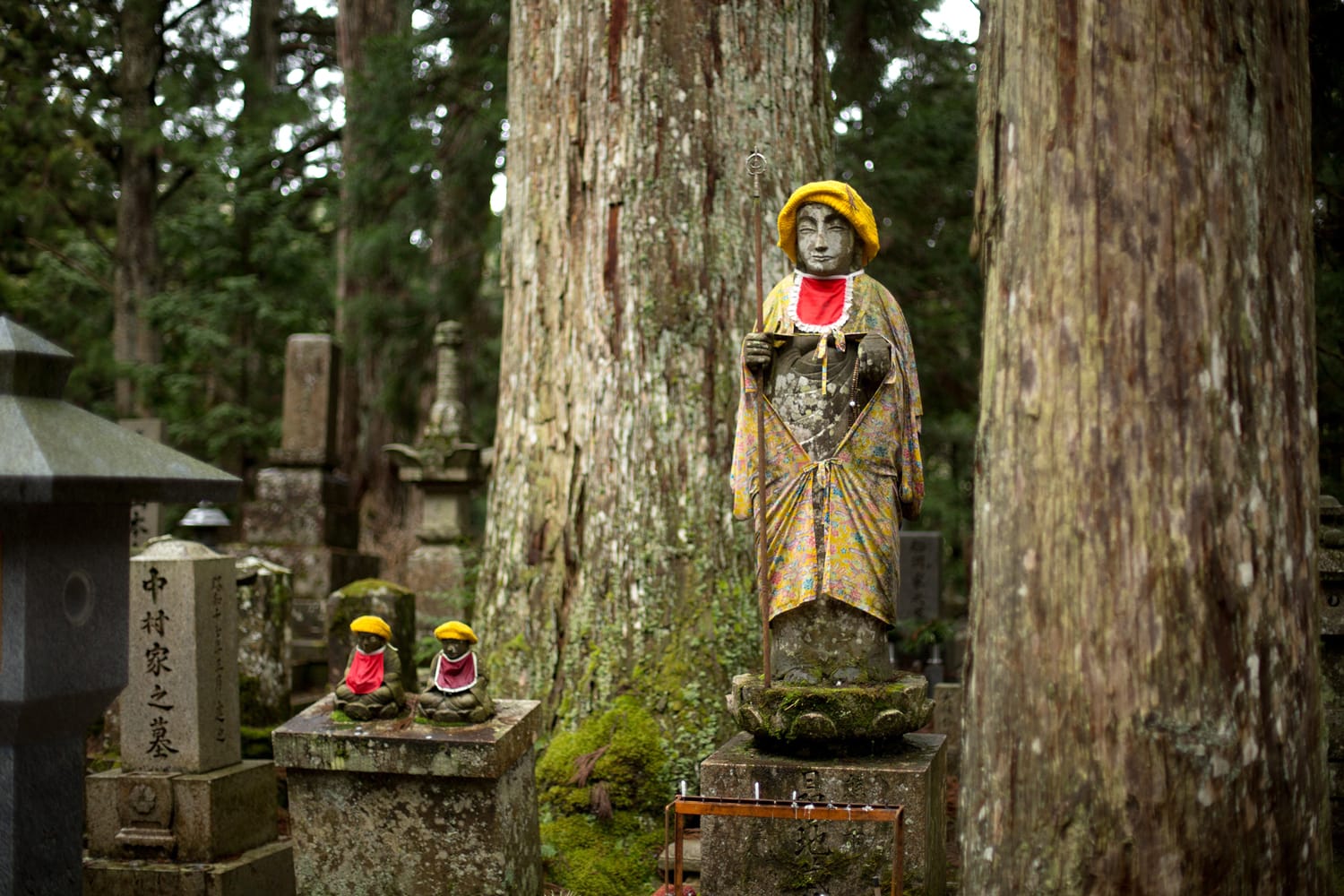 Gravestones and statues on Okunoin cemetery, Koyasan, Japan