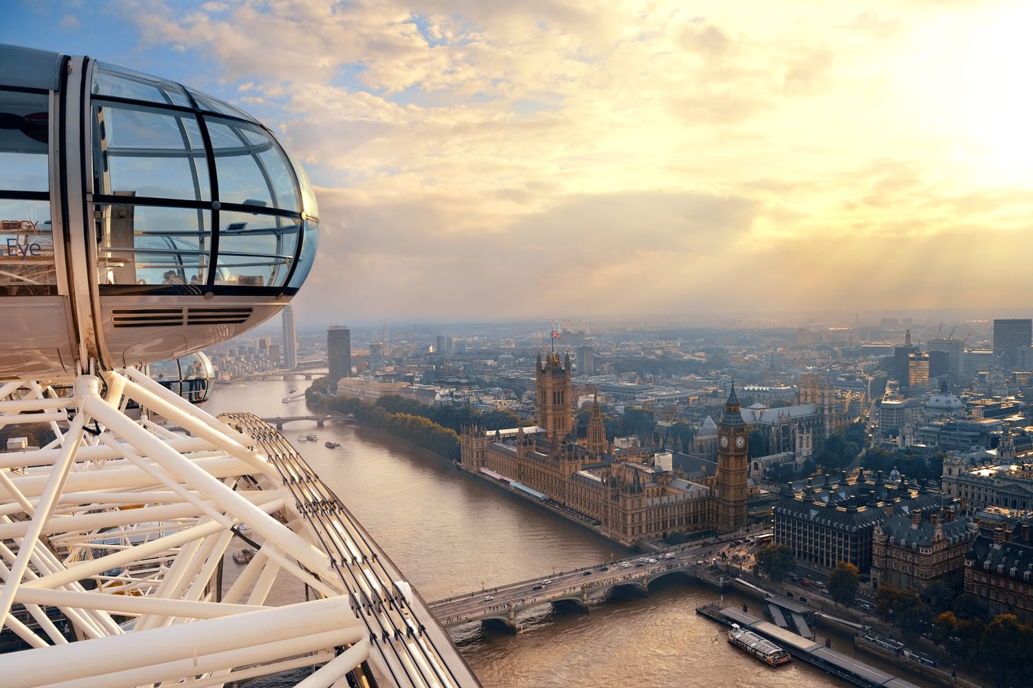 London Eye over Thames River in London, UK.