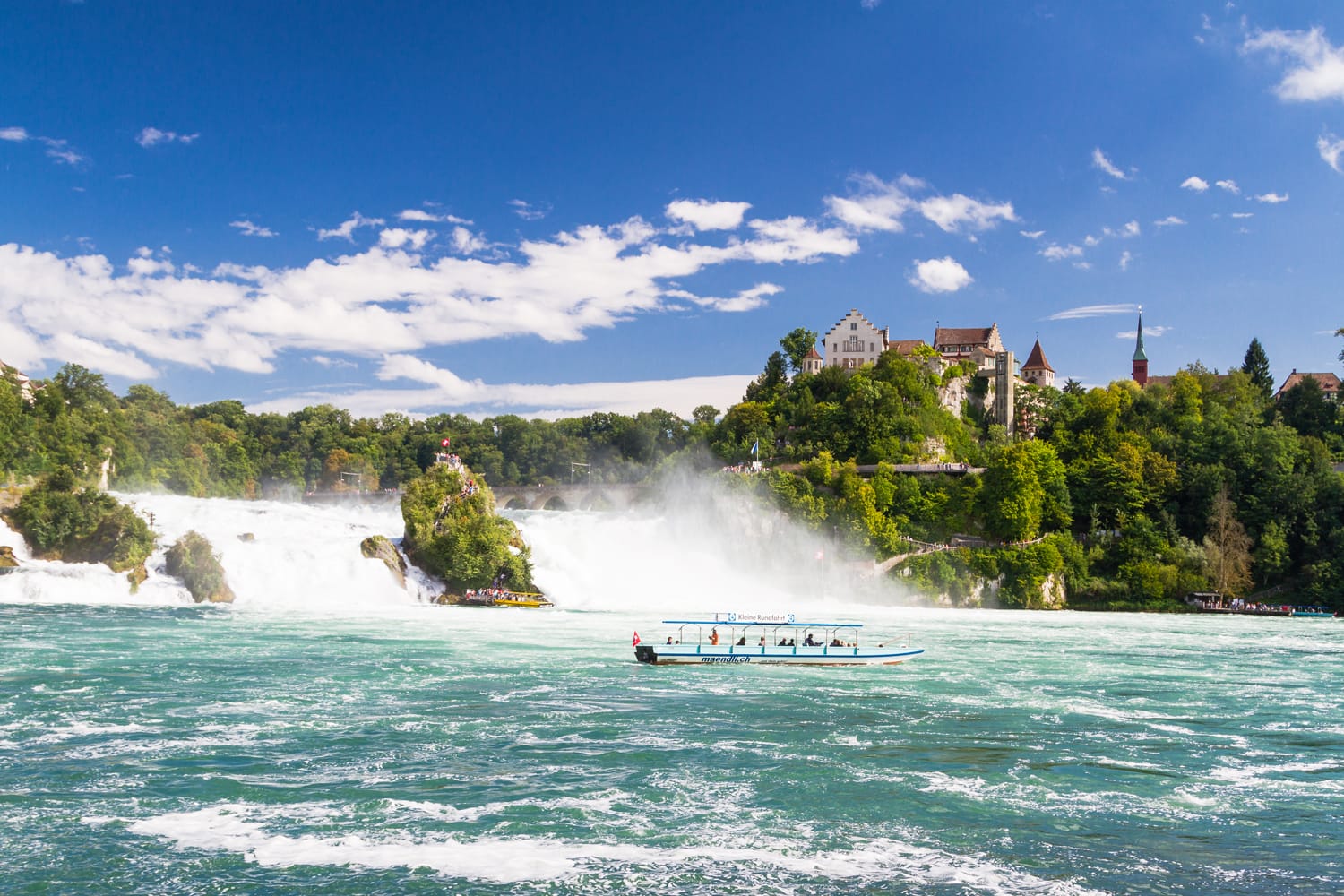 The Rhine Falls in Schaffhausen, Switzerland. The Rhine Falls is the largest waterfall in Europe.