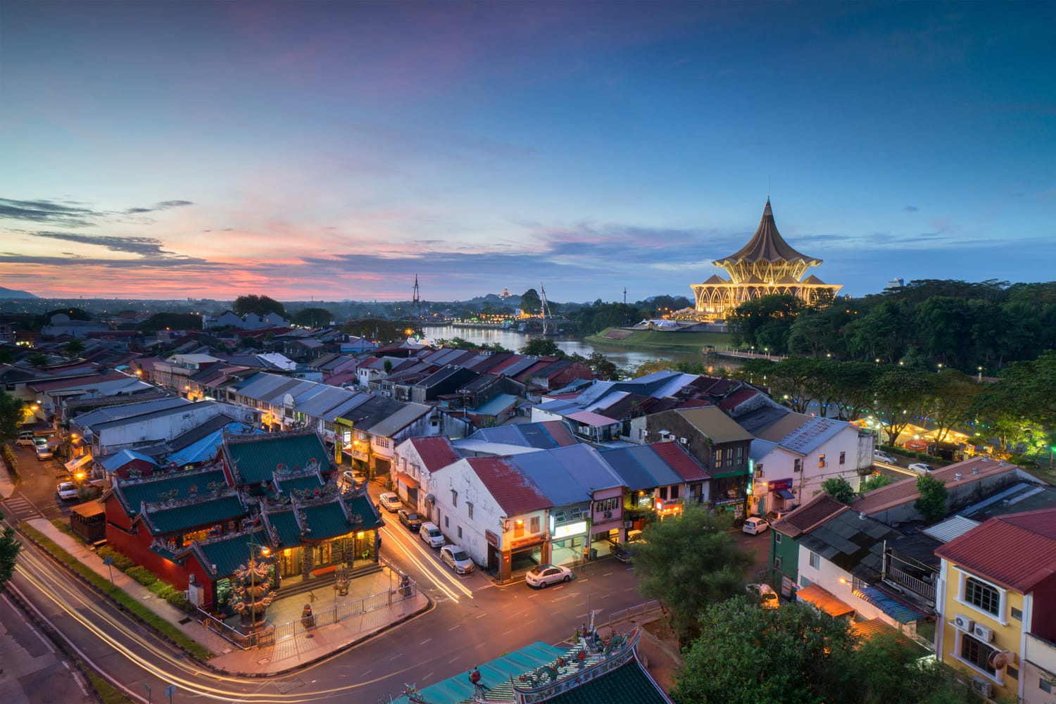 Kuching City in Malaysia during sunset