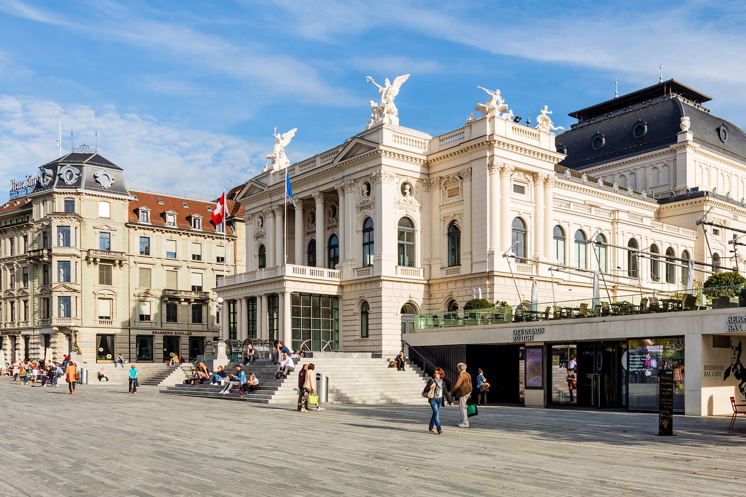 Zurich Opera House building, view from Sechselautenplatz square