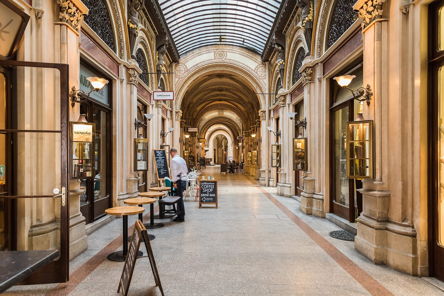 Palais Ferstel originally housed the Austro-Hungarian National Bank and the Stock Exchange as well as bazaar and a cafe popular with artists and men of letters. Vienna, Austria
