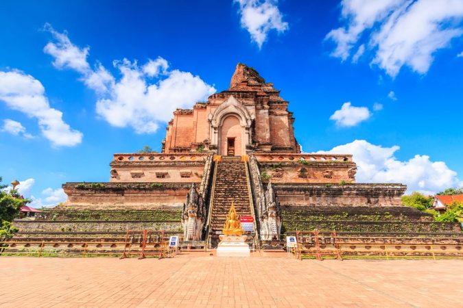 Ancient pagoda at Wat Chedi Luang temple in Chiang Mai Thailand