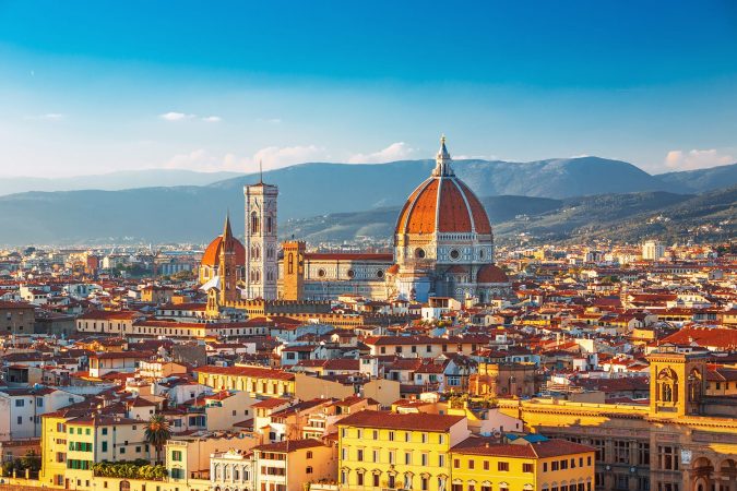 Beautiful view on hart of amazing Florence city and the Cathedral at sunrise, Florence, Italy