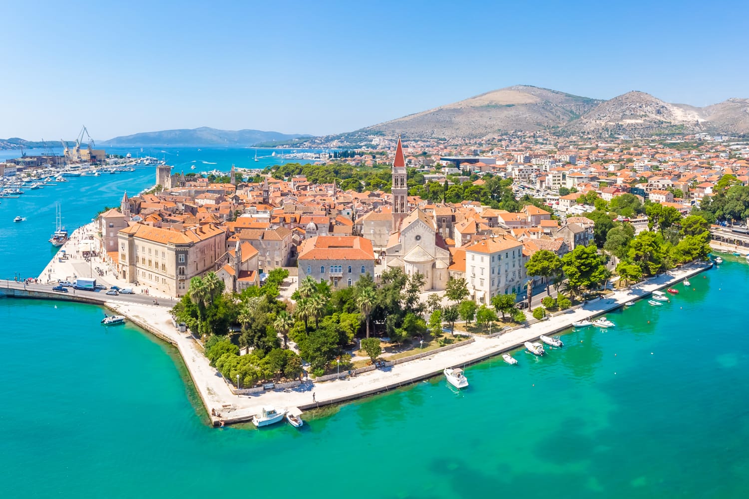 Aerial view of Trogir in summer, Croatia