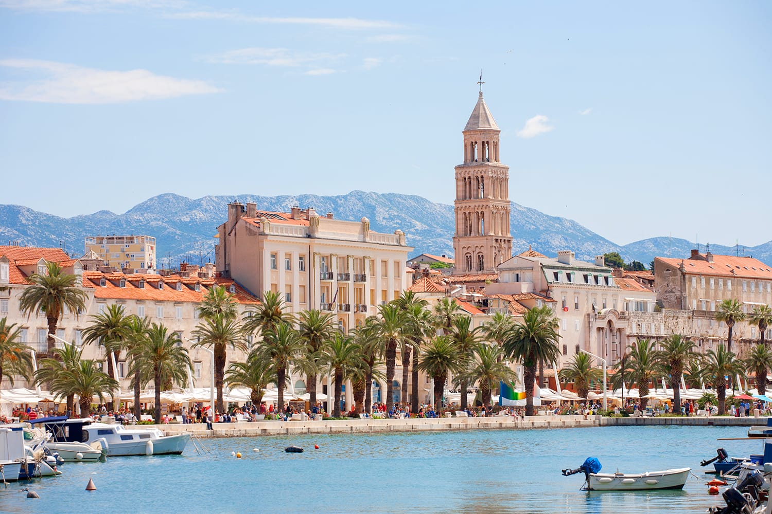 Split in Croatia with the Diocletian palace and the dome from the sea