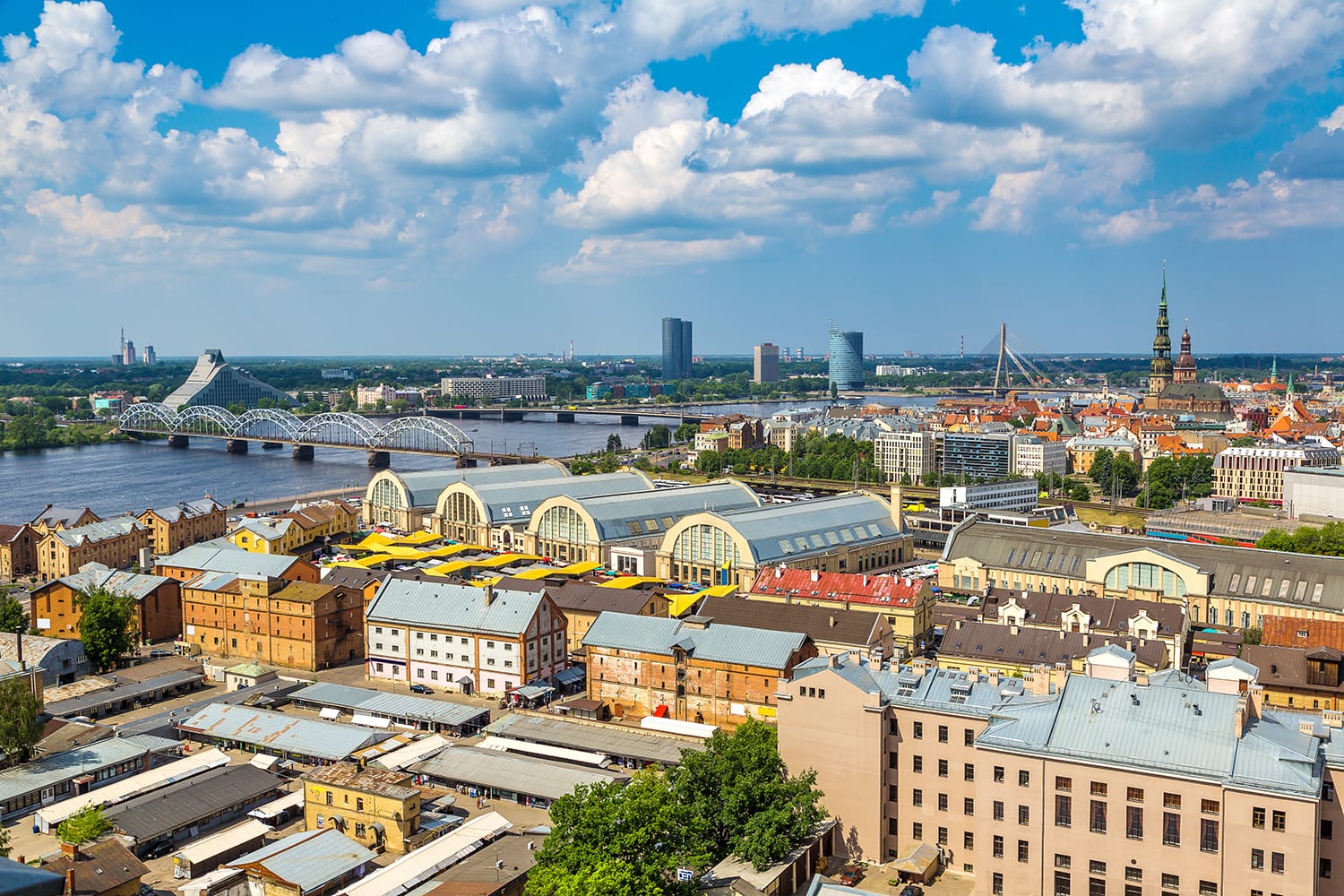 Panoramic aerial view of Riga in a beautiful summer day, Latvia