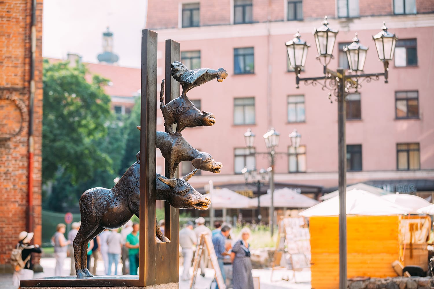 Bronze statue depicting the Bremen Town Musicians located in Riga, Latvia.