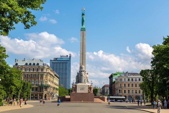 Milda - the monument of freedom in Riga in a beautiful summer day, Latvia