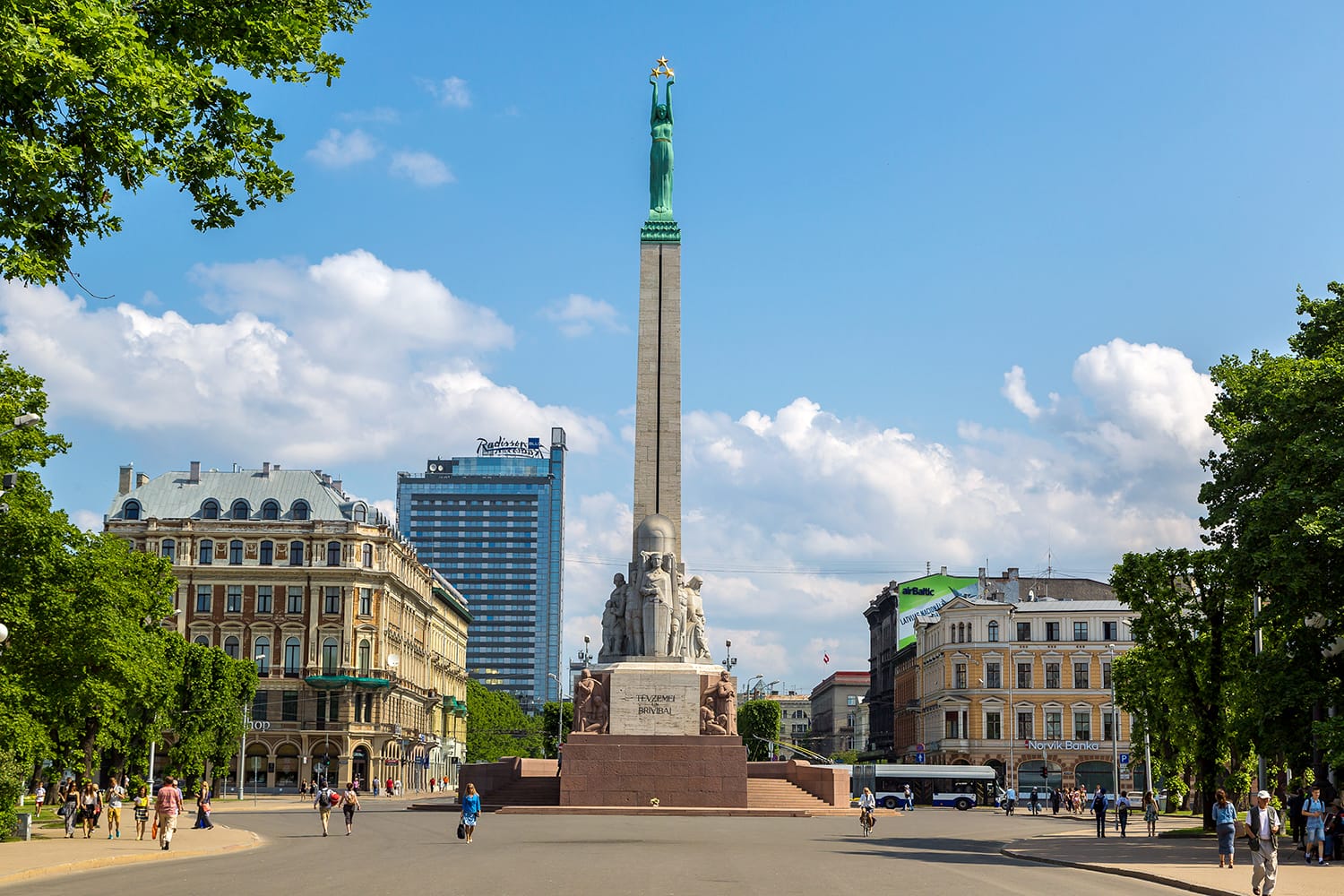 Milda - the monument of freedom in Riga in a beautiful summer day, Latvia