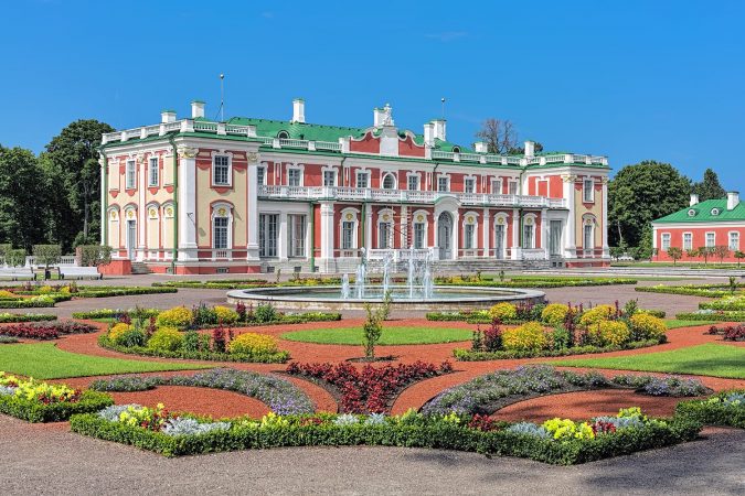 Kadriorg Palace and flower garden with fountain in Tallinn, Estonia