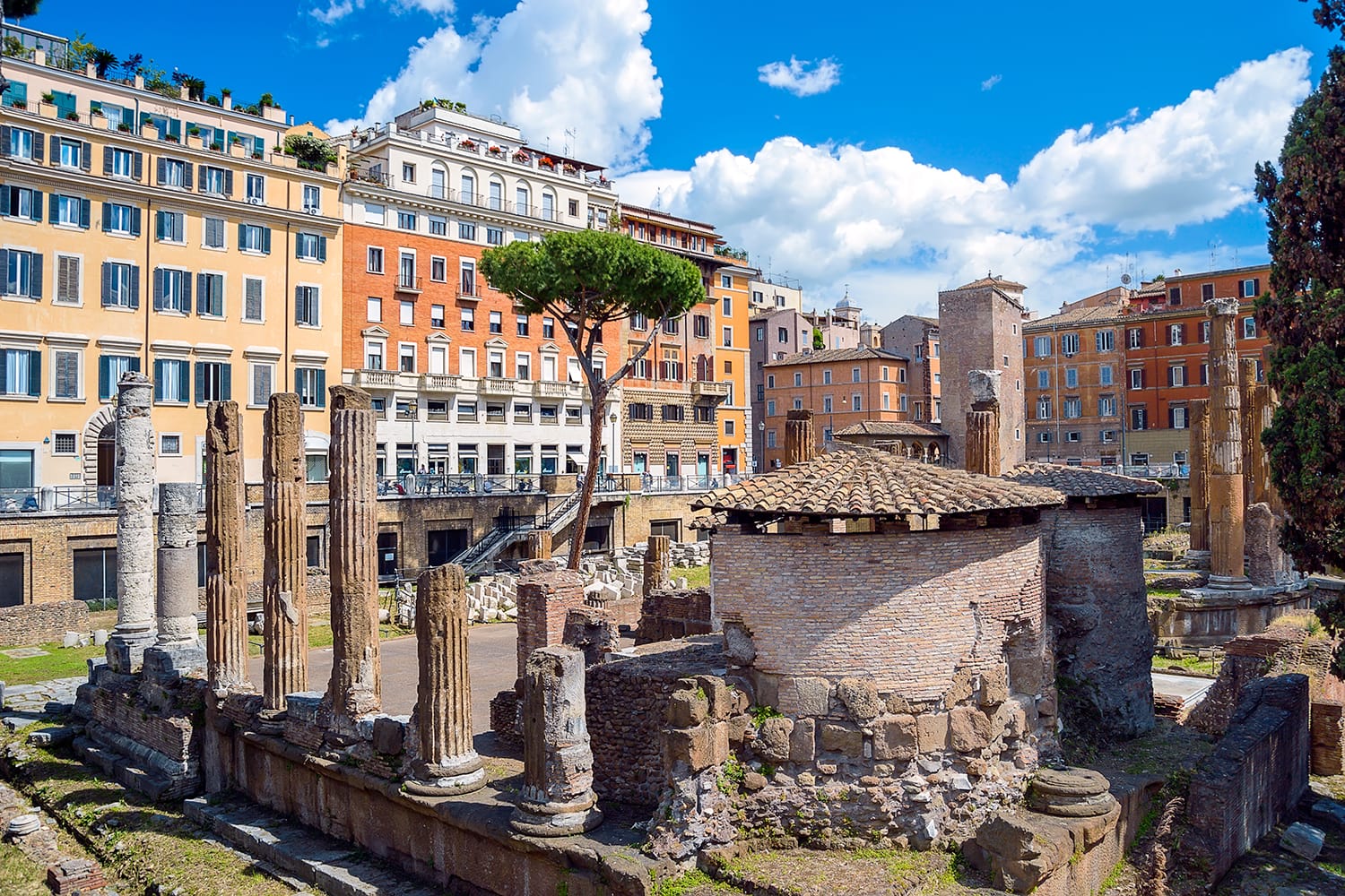 Largo di Torre Argentina. Square with ancient ruins of four Roman Republican temples and Pompey's Theatre in Rome, Italy
