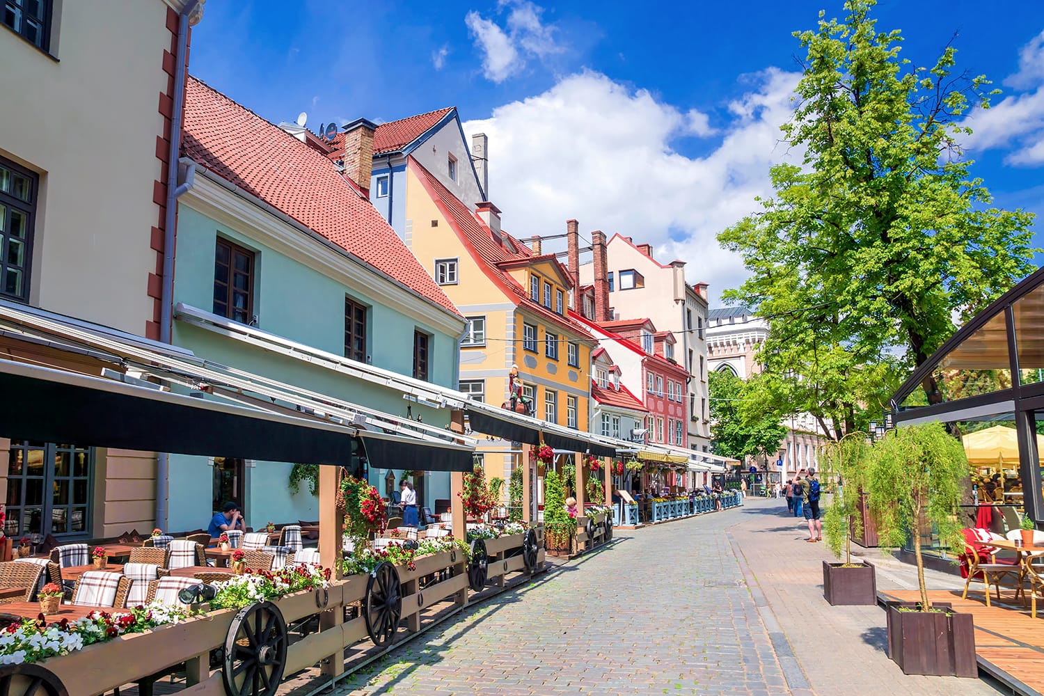Square Livu with beautiful buildings in the old city of Riga, Latvia