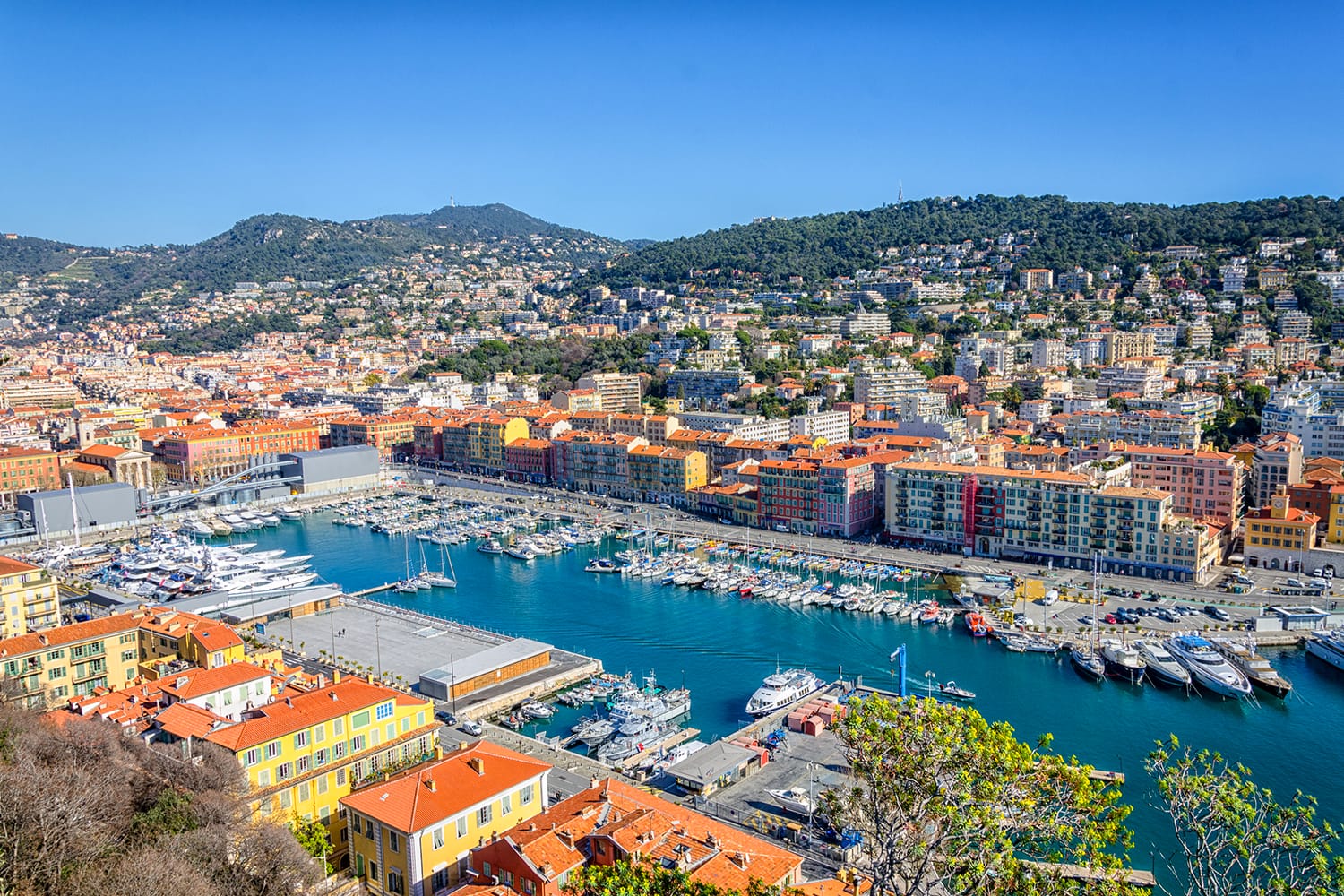 Panoramic view of the harbor in Nice, France
