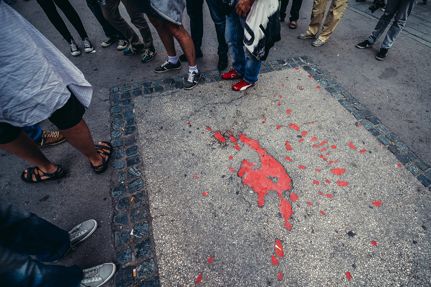 So called Sarajevo Rose (scars of fights from Siege of Sarajevo period) in front of Sacred Heart Cathedral in Sarajevo, Bosnia and Herzegovina