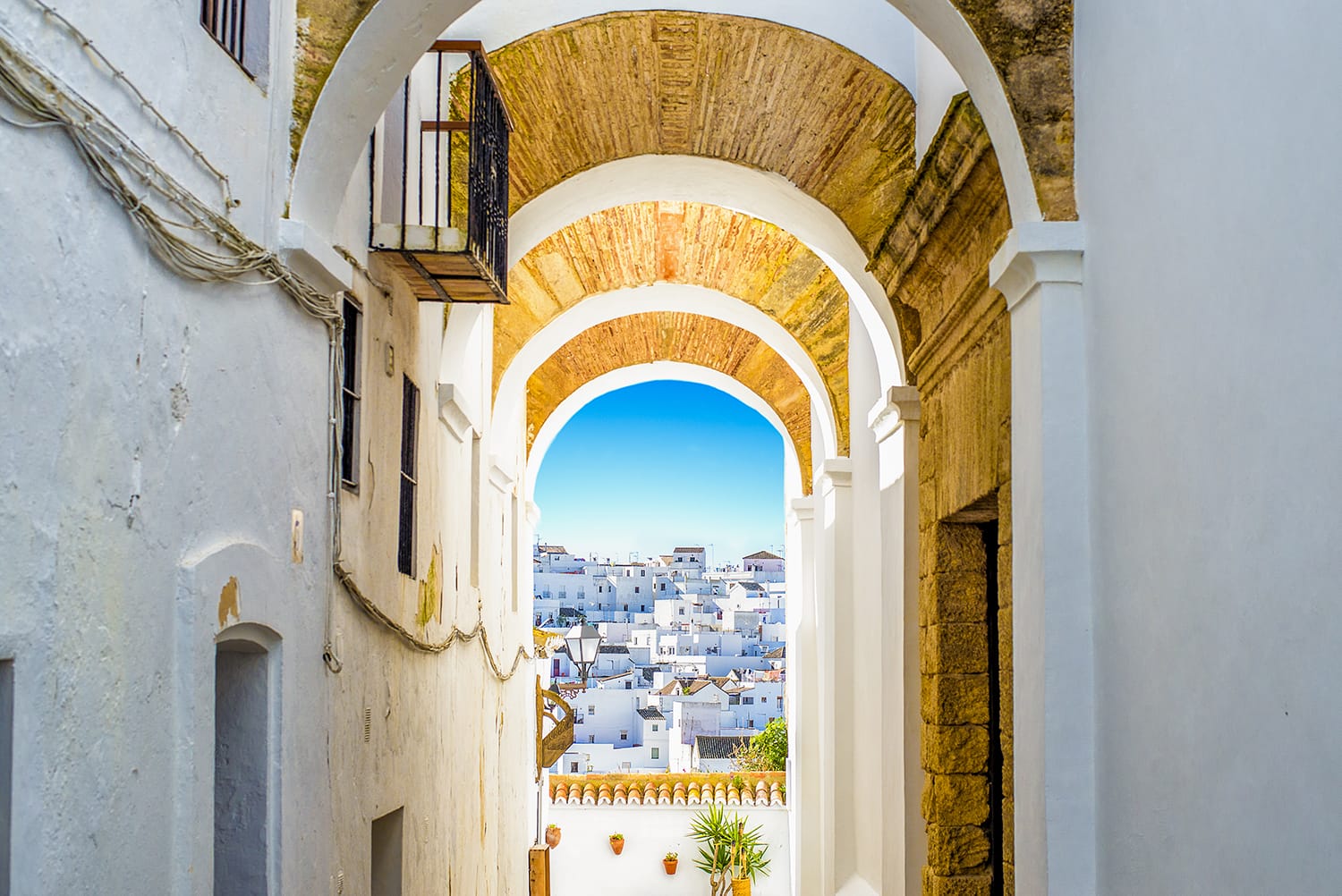 Typical street in Vejer de la Frontera, Andalusia, Spain.