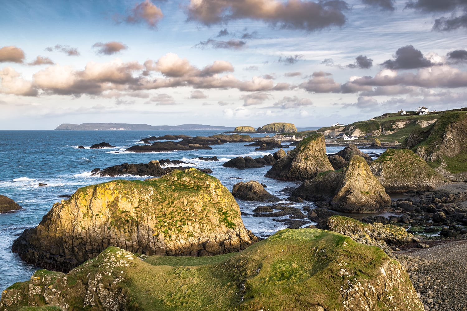 Rocky coast near the harbor of Ballintoy, Northern Ireland, UK