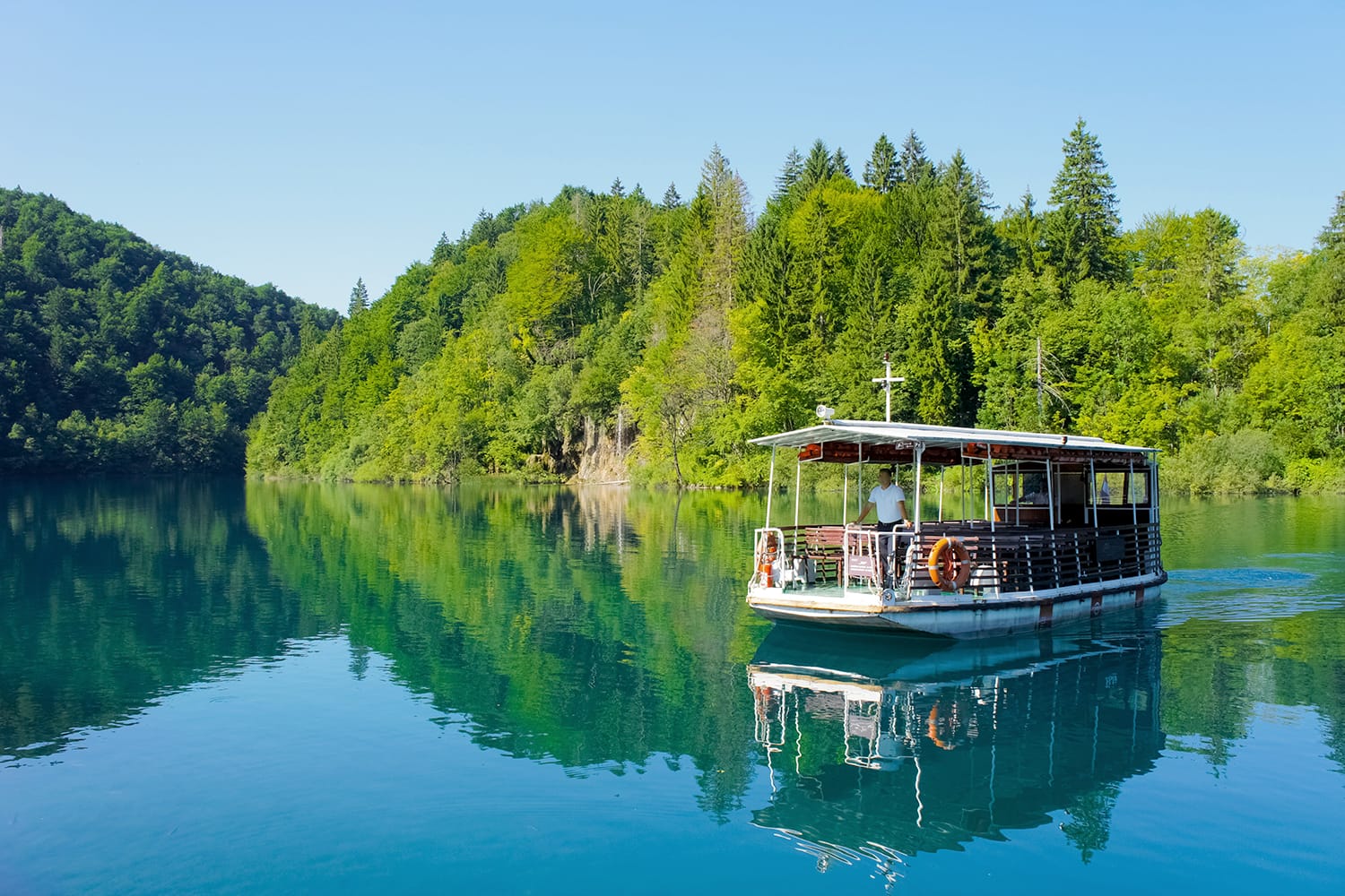 River boat at Plitvice Lakes National Park, Croatia