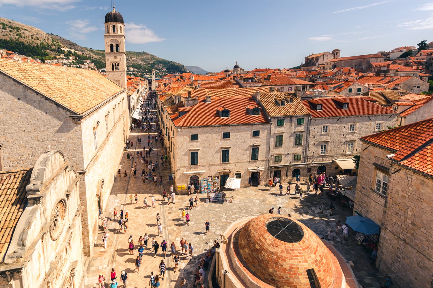 Aerial view of Stradun Street in Dubrovnik, Croatia