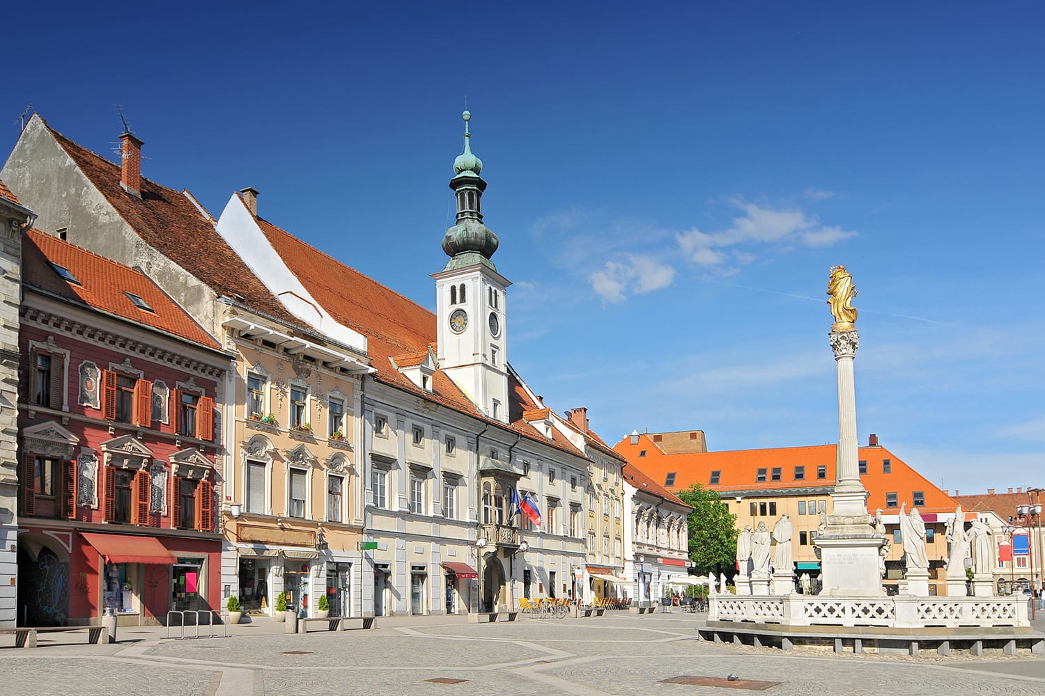 Town Hall and Plague Monument on the Maribor Main Square, Slovenia.