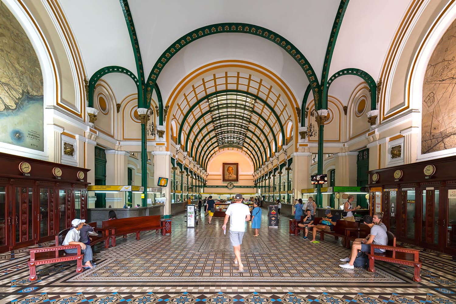 Interior of Saigon Central Post Office. It was built by the French in 1886 and is now a tourist attraction Popular in Ho Chi Minh city, Vietnam.