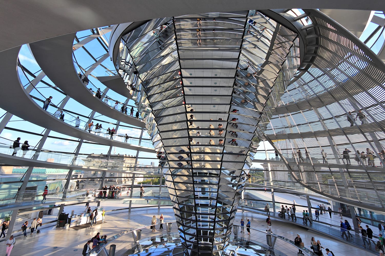 People visiting Reichstag building dome in Berlin