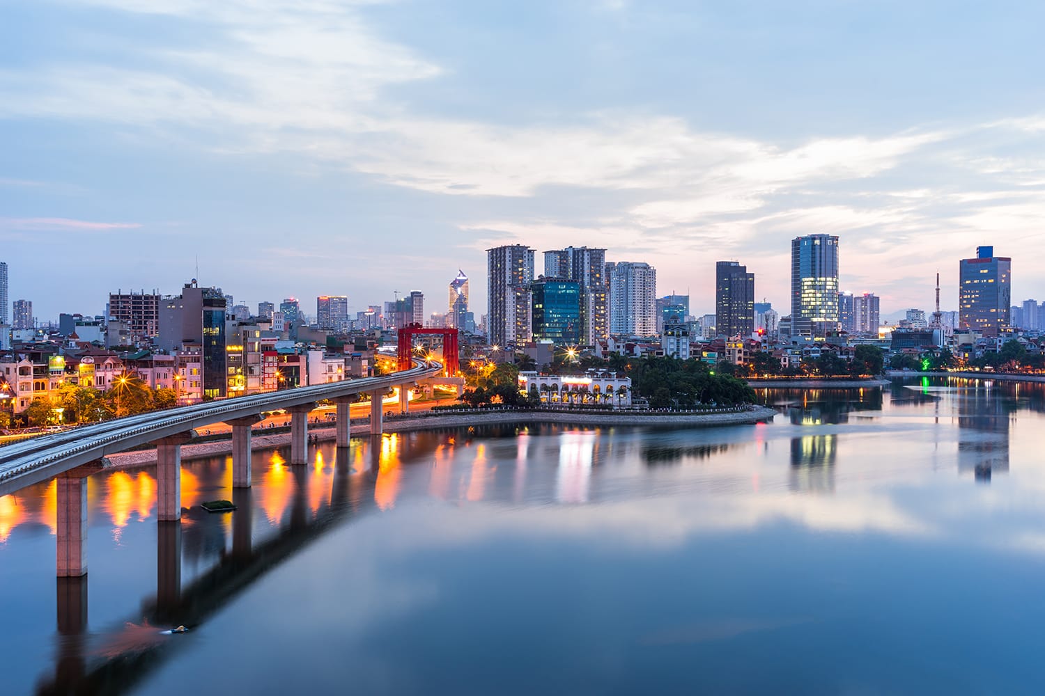 Aerial skyline view of Hanoi. Hanoi cityscape at twilight