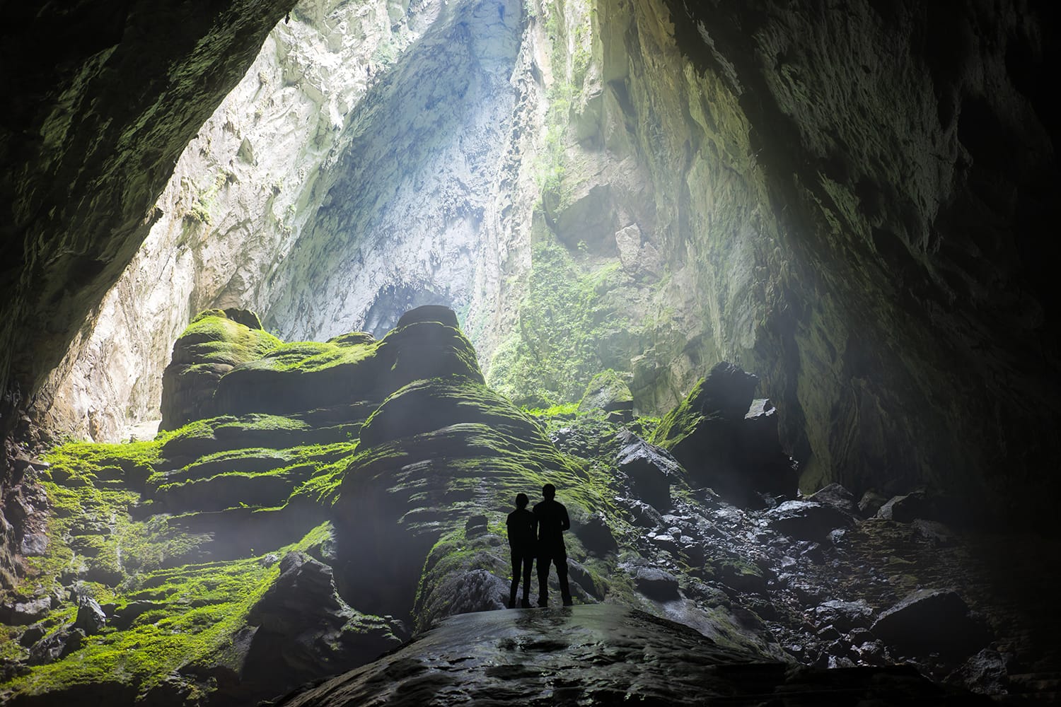 Mystery misty cave entrance in Son Doong Cave, the largest cave in the world in UNESCO World Heritage Site Phong Nha-Ke Bang National Park, Quang Binh province, Vietnam