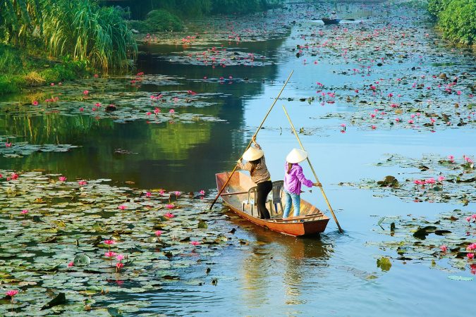 Yen stream on the way to Huong pagoda in autumn, Hanoi, Vietnam