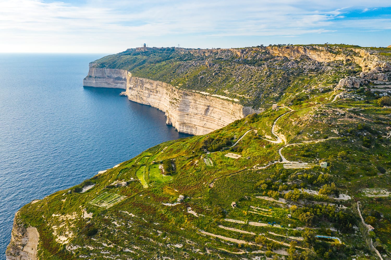 Aerial view of Dingli cliffs in Malta