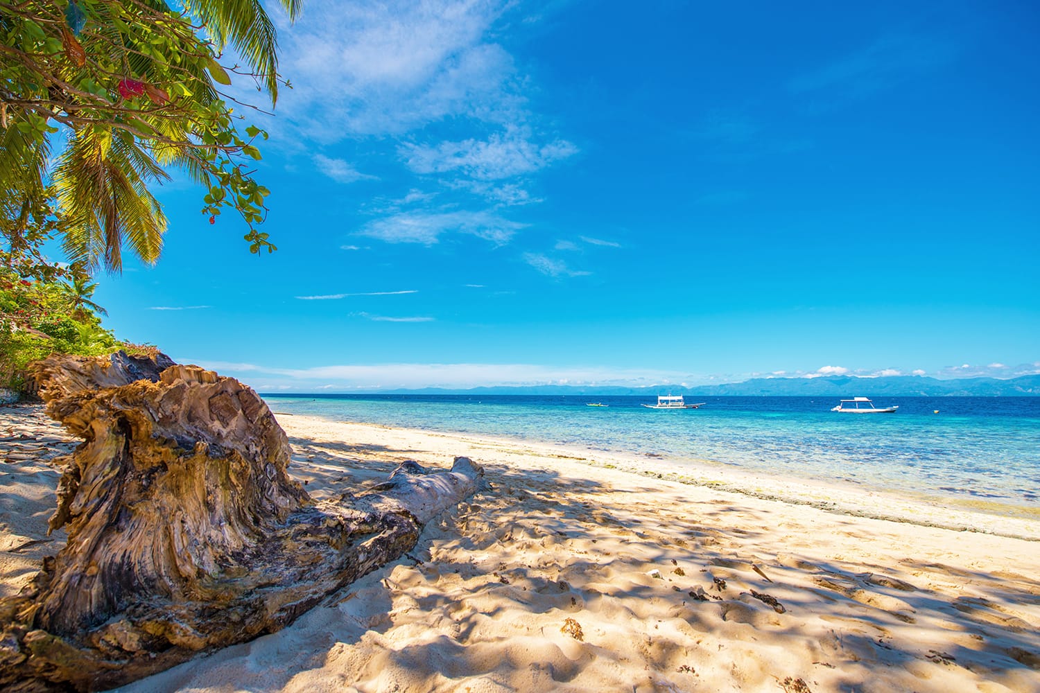 View of the sandy beach in Moalboal, Cebu, Philippines