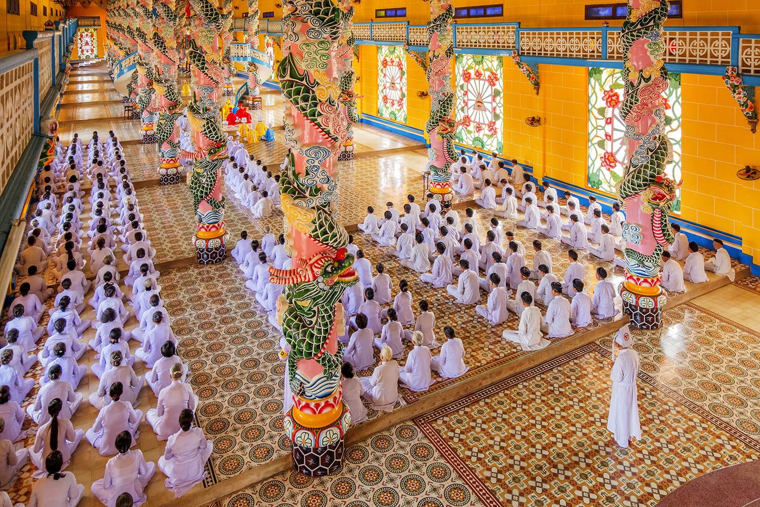 Interior of Cao Dai Temple in Vietnam