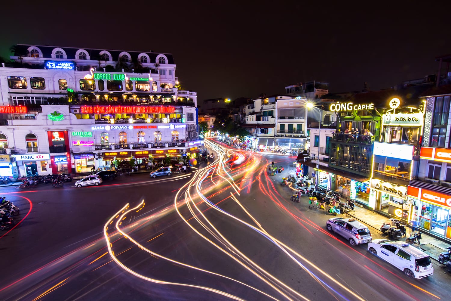 Traffic around Dong Kinh Nghia Thuc Square in the Old Quarter of Hanoi, Vietnam