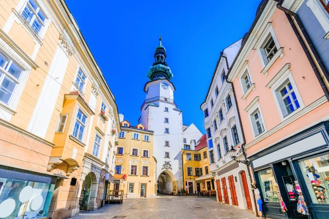 Medieval Saint Michael Gate tower in Bratislava, Slovakia