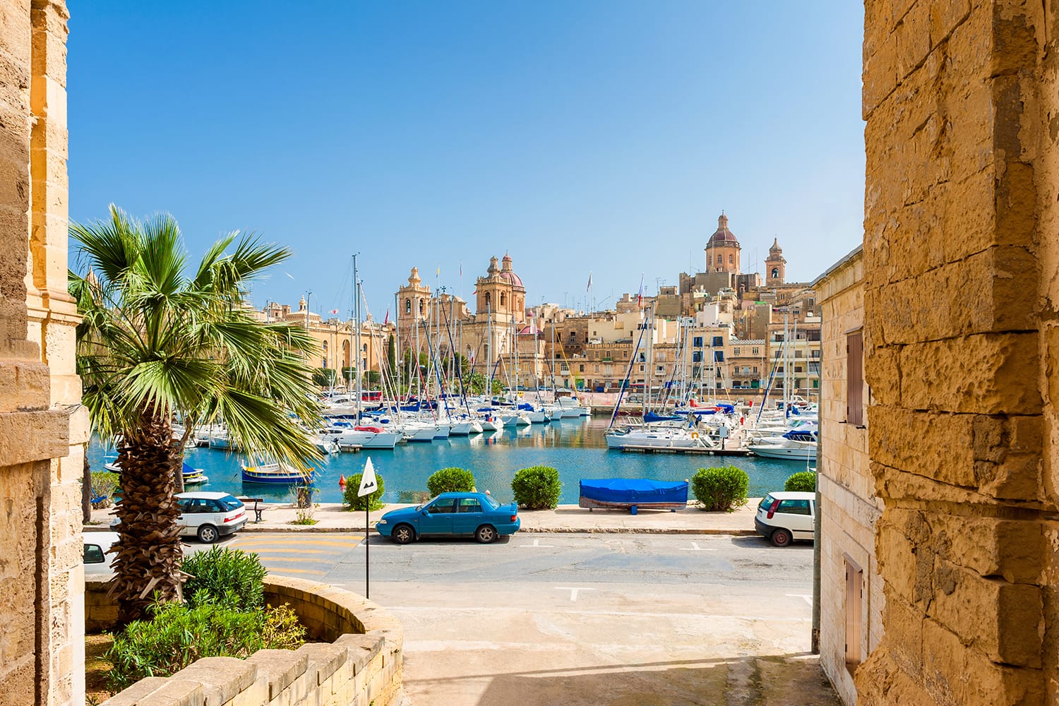 Street and Marina in Senglea, one of the Three Cities in the Grand Harbour area of Malta
