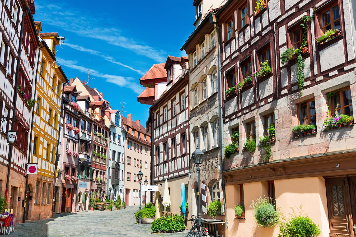 Old fachwerk houses on Weissgerbergasse street in the historical center of Nuremberg, Germany