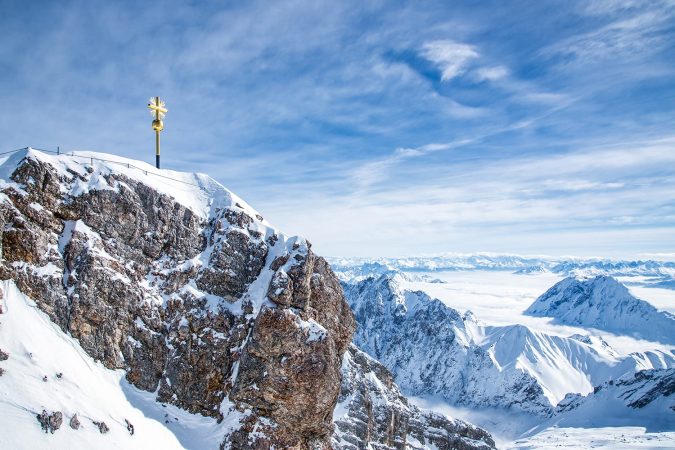 View from the Zugspitze, the top of Germany. On a sunny day you can see the European Alps from a point over the clouds