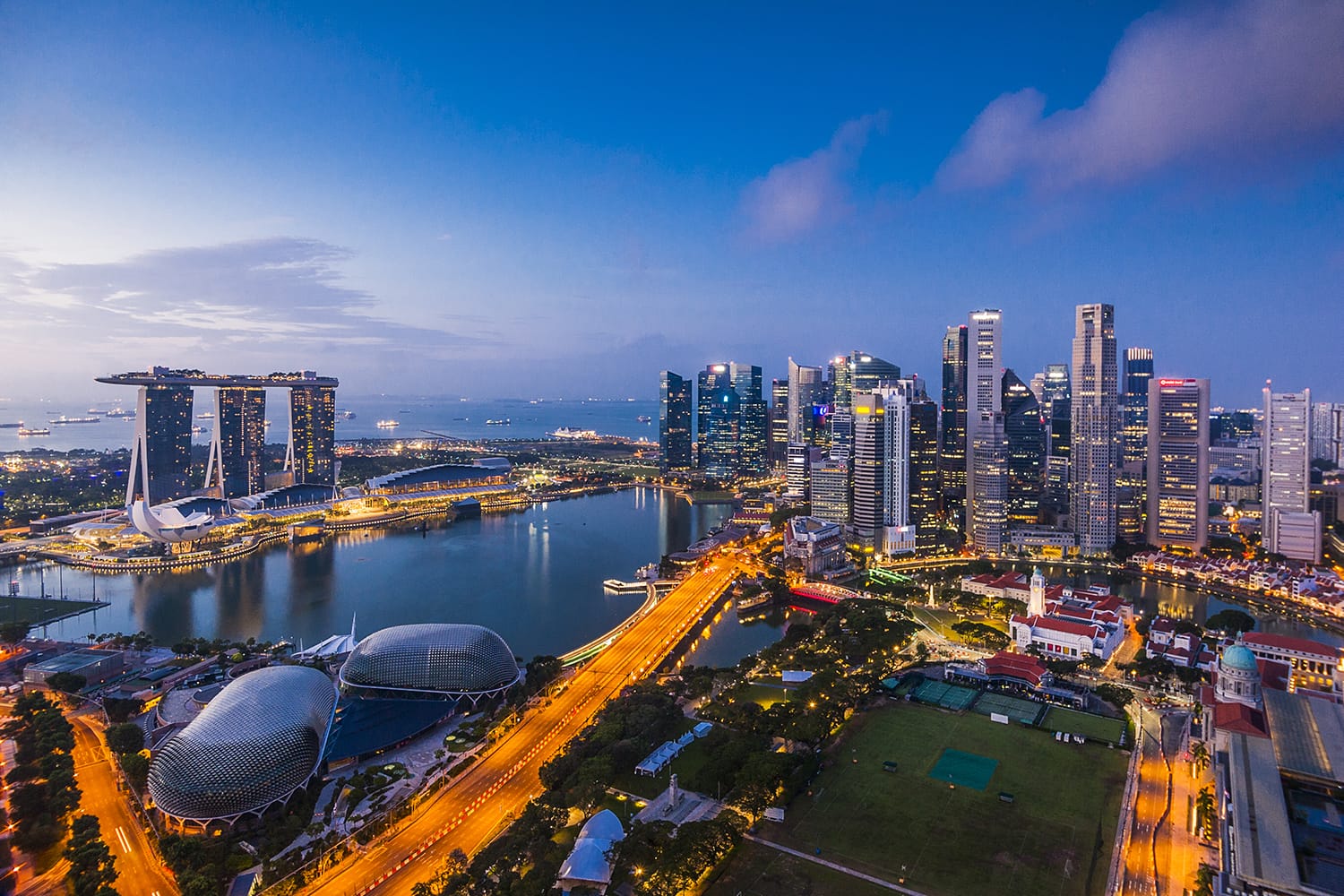 Aerial view of Singapore at night