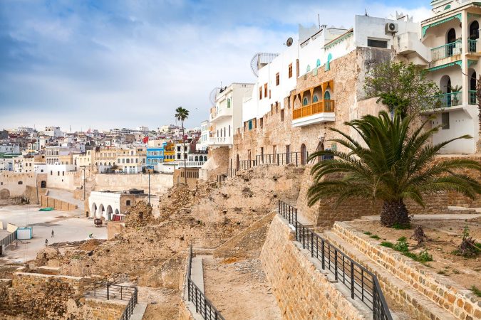 Ancient walls and living houses in Medina. Tangier, Morocco