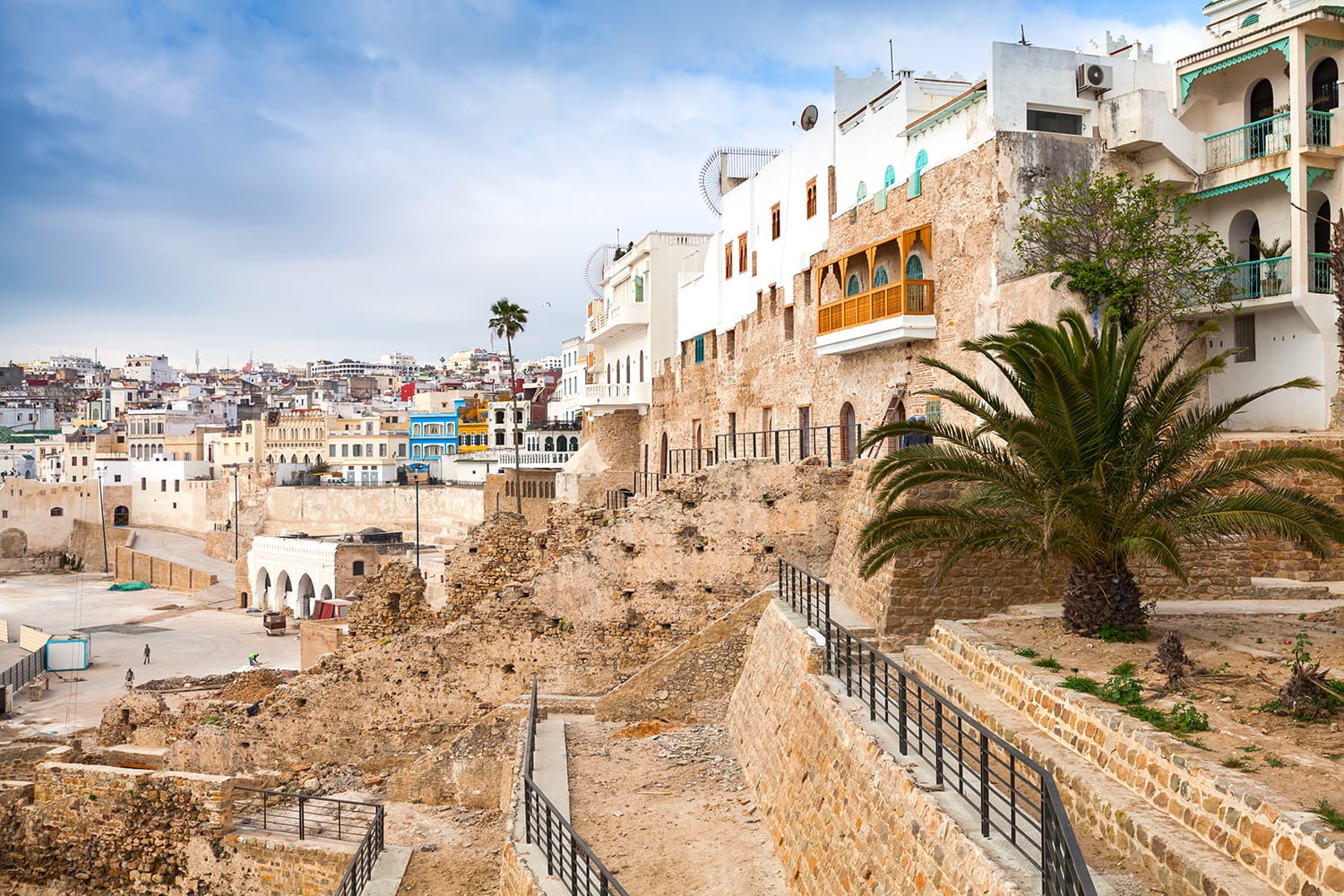 Ancient walls and living houses in Medina. Tangier, Morocco