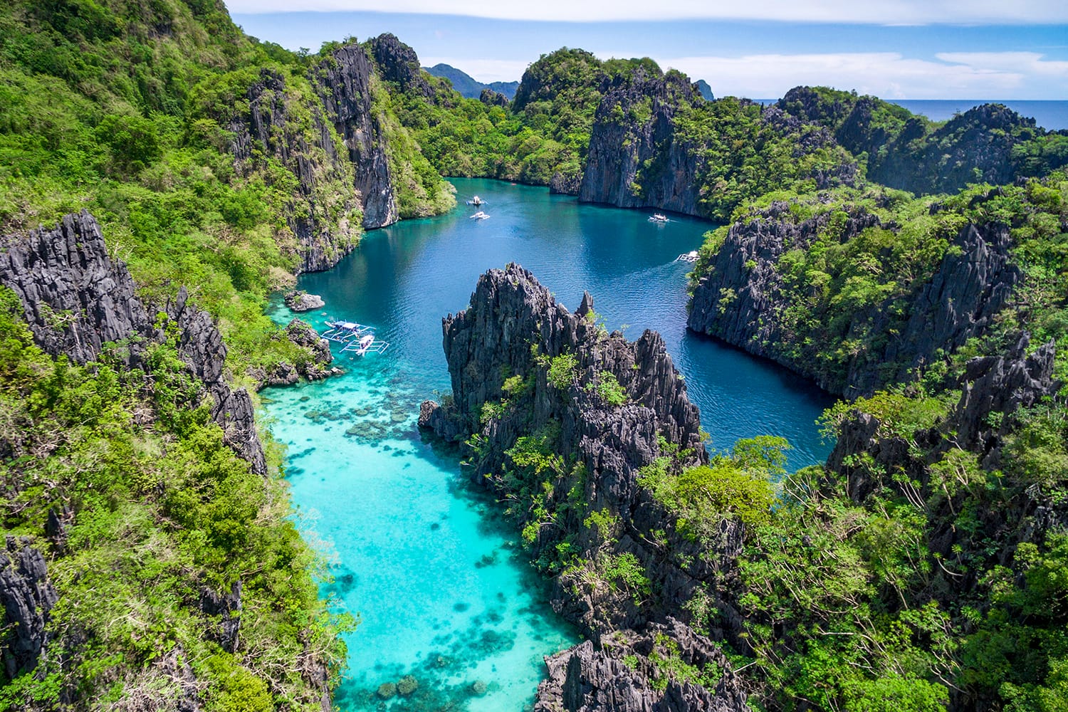 El Nido, Palawan, Philippines, aerial view of beautiful lagoon and limestone cliffs